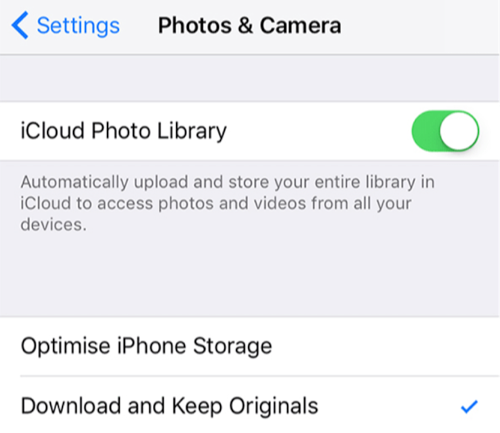 disable the icloud photo ibrary