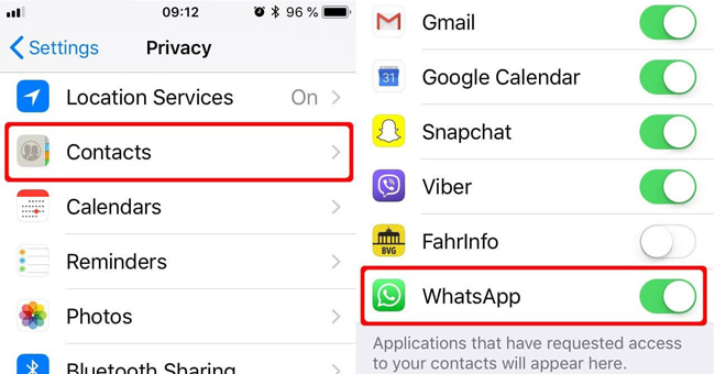 access contacts on whatsapp