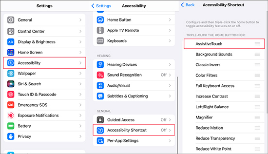 accessibility shortcut assistivetouch