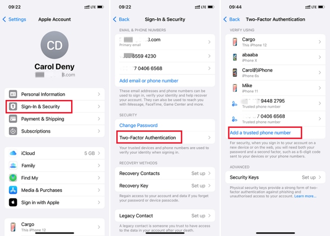 add trusted number to apple id