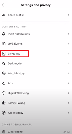 add language on tiktok