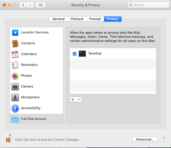 add terminal to mac privacy