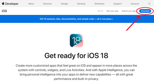 apple developer website download ios 18