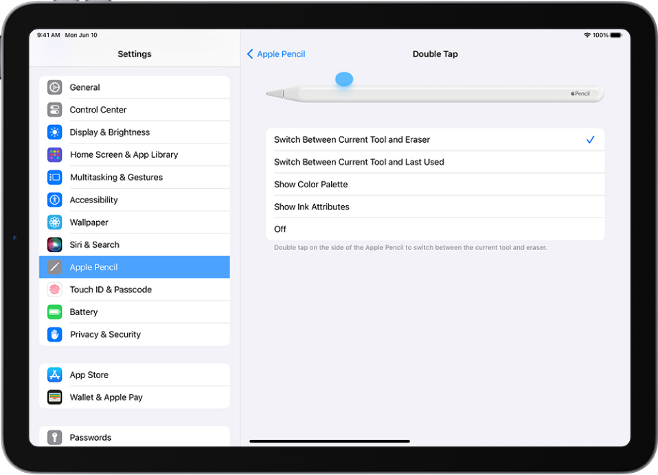 apple pencil double tap settings