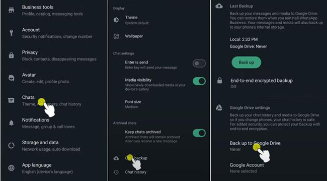 back up whatsapp business to google drive