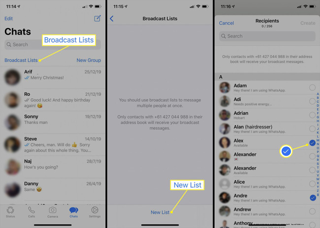 whatsapp broadcast ios