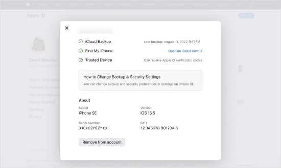 remove device from apple id on apple id page