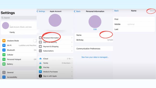 change apple id name on iphone