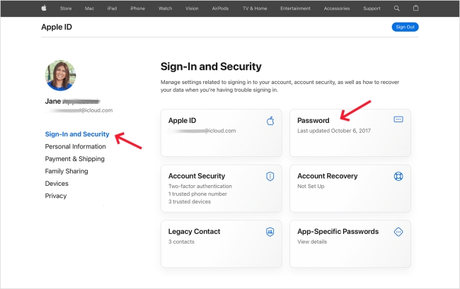 change apple id password web