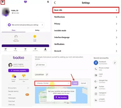 change badoo location from web