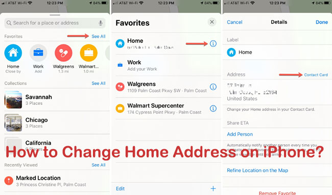 how to change home address on iphone