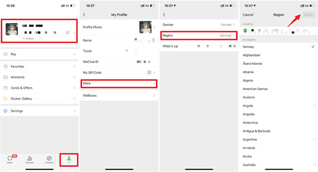 change profile region on wechat