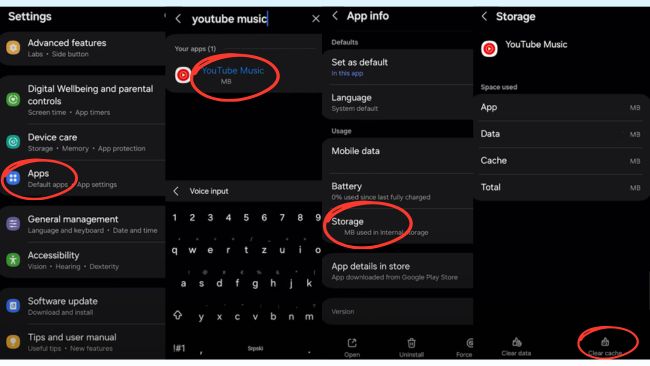 clear youtube music cache on android