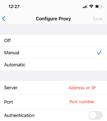 configure proxy to manual