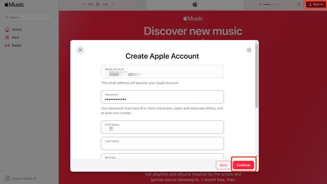 create apple id on apple music