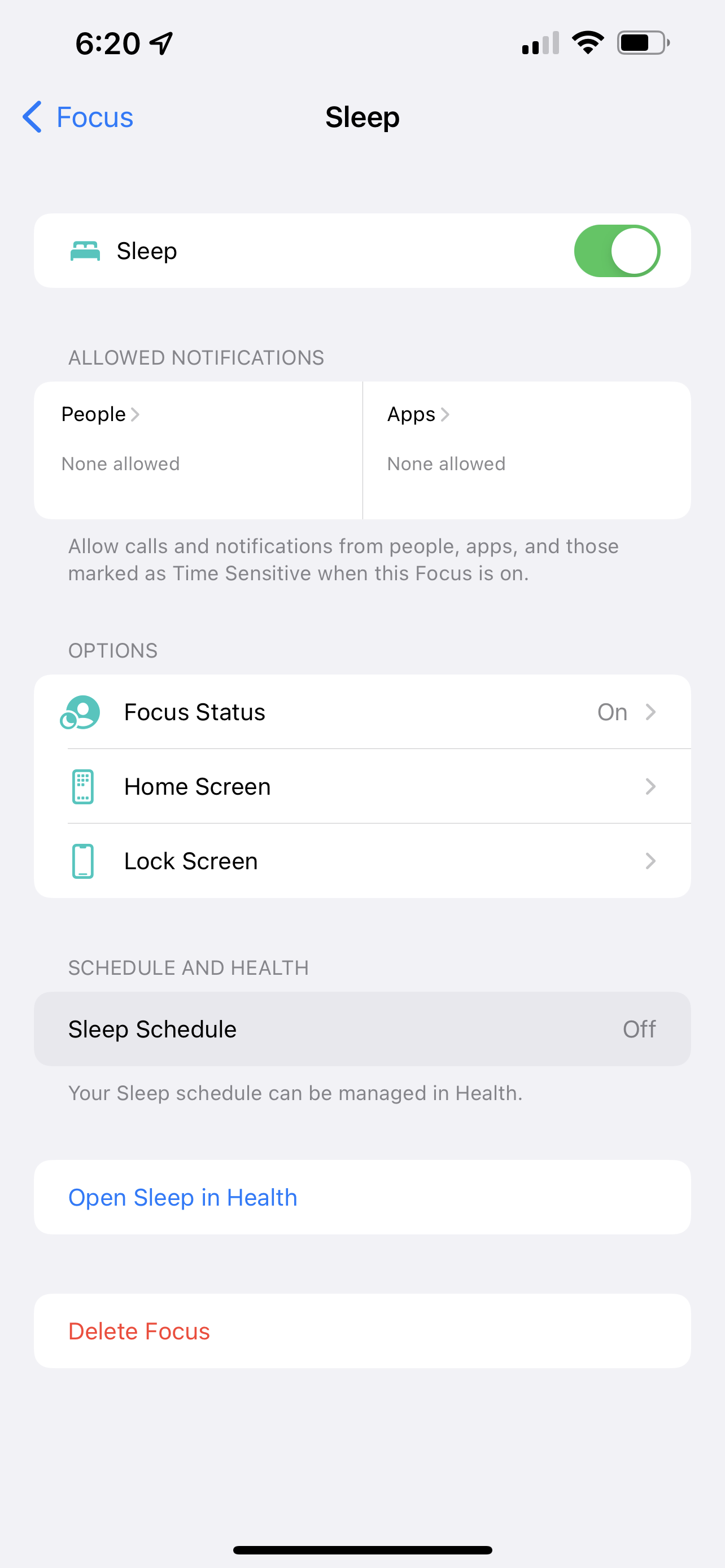 delete sleep focus