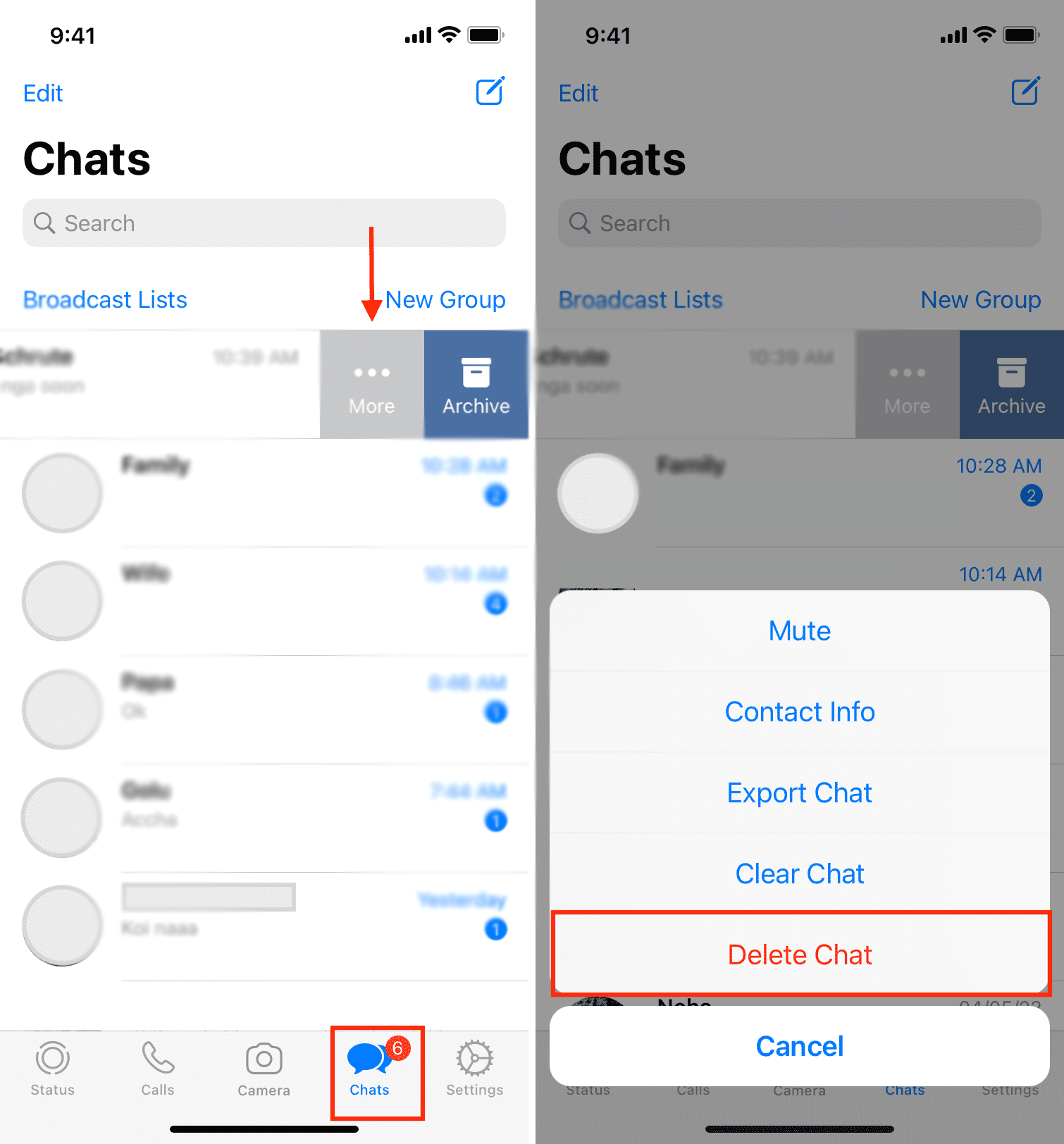 delete whatsapp chat iphone