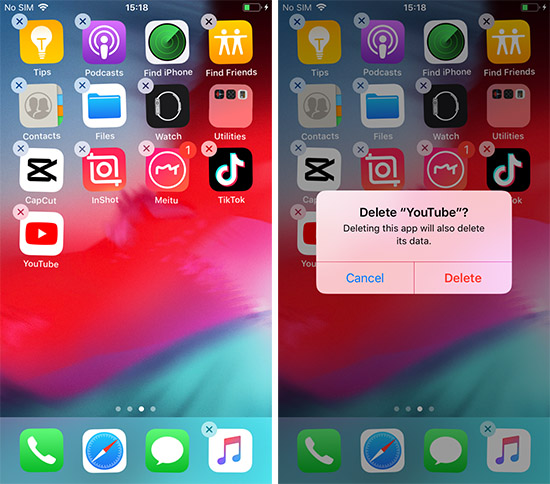 delete youtube on iphone