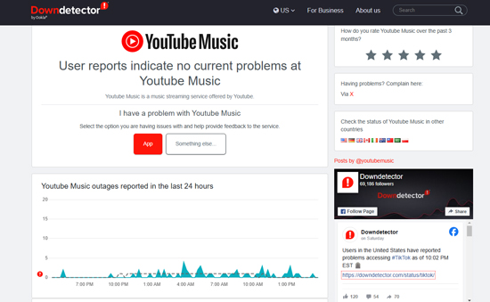 check youtube music server status on downdetector