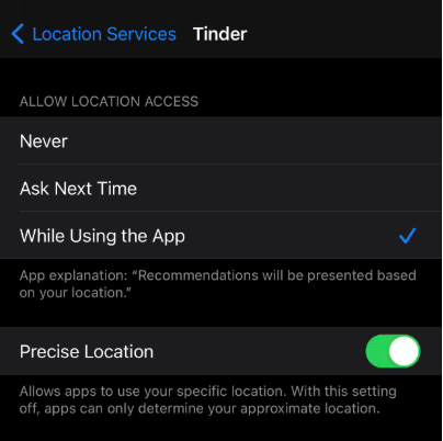 enable location services on tinder