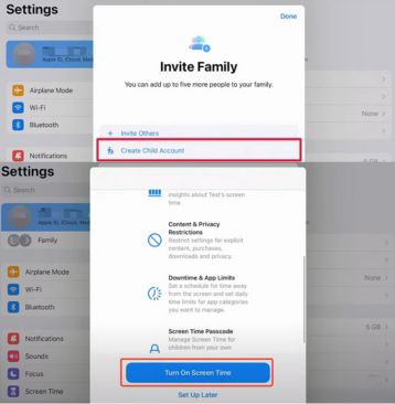 enable apple family sharing screen time for child account