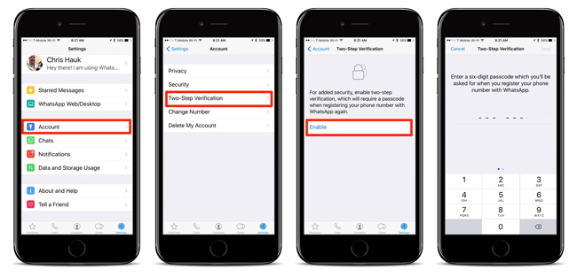 enable whatsapp two step verification