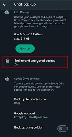 encryoted backup whatsapp