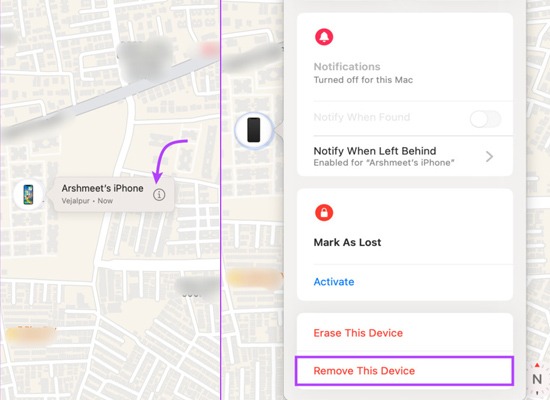 remove device from apple id via find my