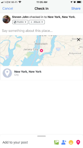 change facebook location for check-ins