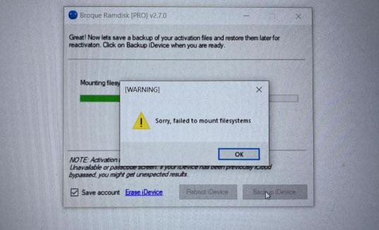 broque ramdisk pro failed to mount filesystems