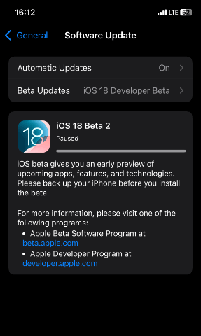 ios 18 beta update paused