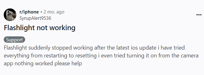 ios 18 flashlight not working reddit