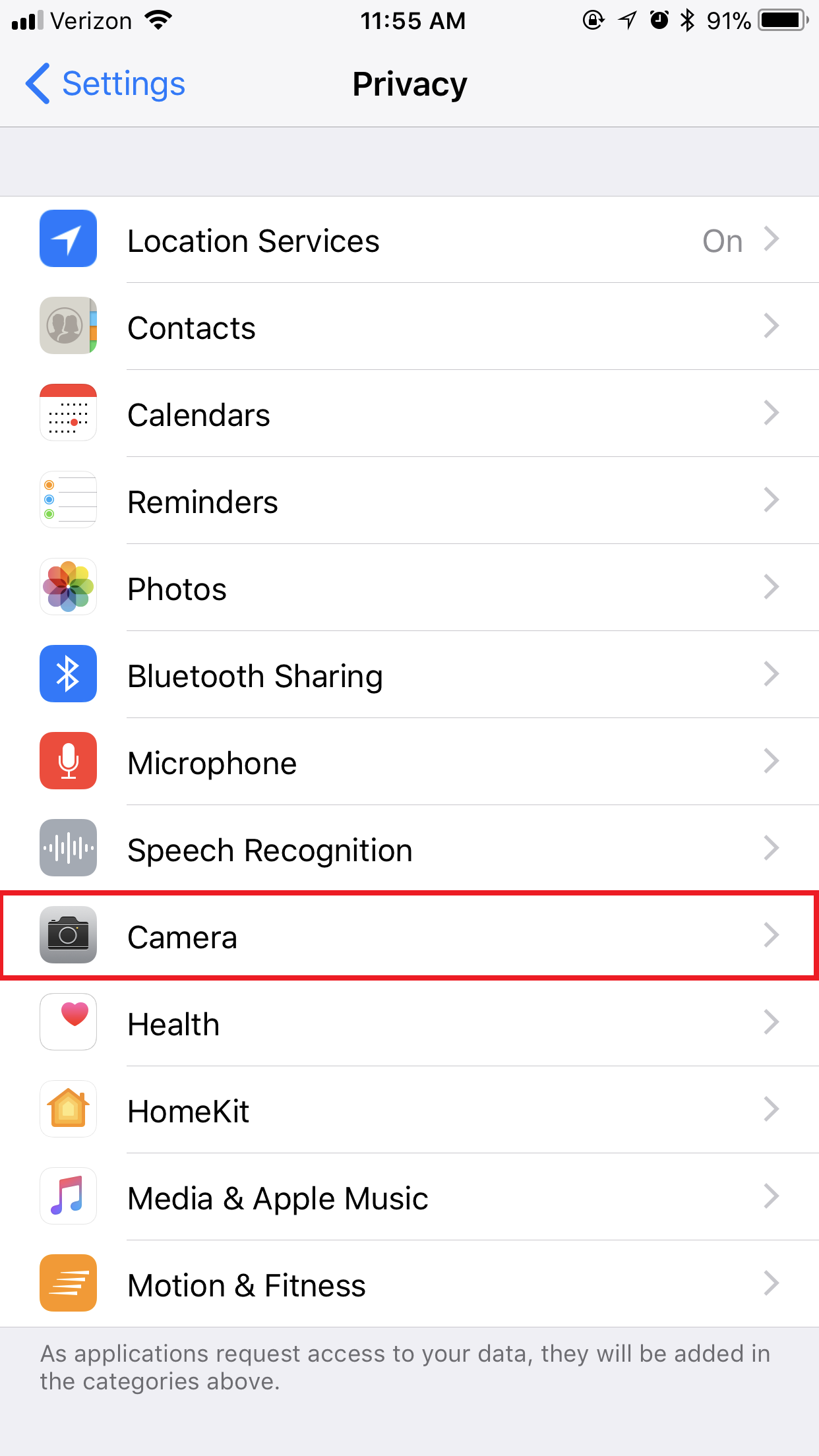 iphone camera permission