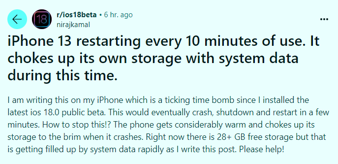 iphone keeps restarting after ios 18 update reddit