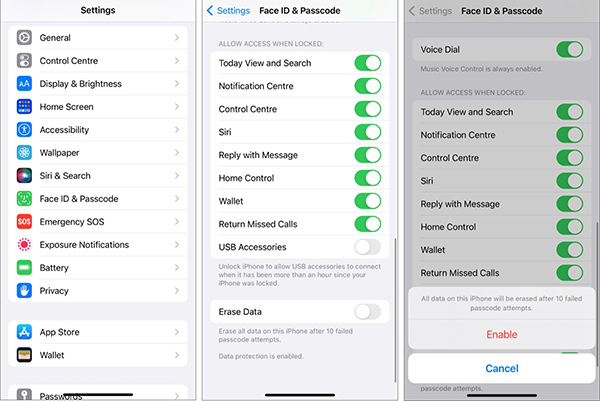 enable iphone erase data option on settings