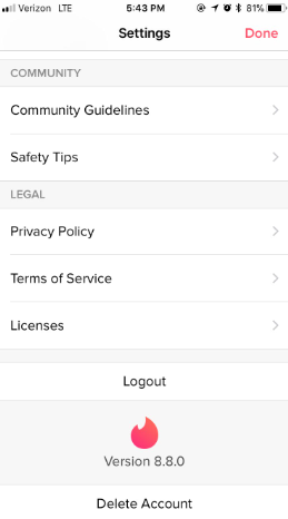 log out tinder app