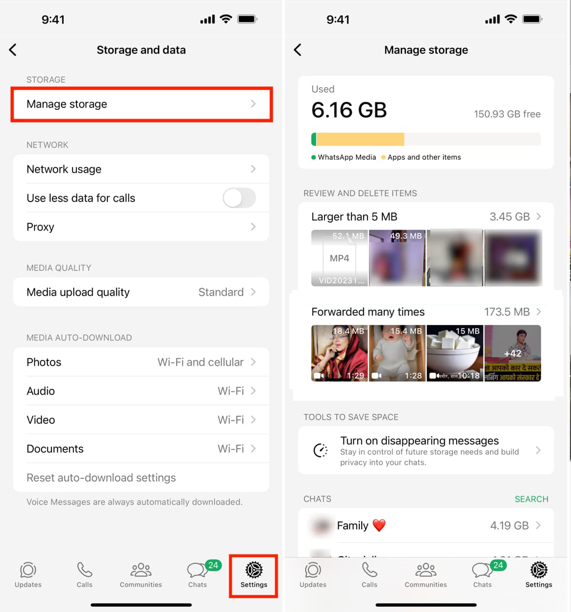 manage whatsapp storage iphone