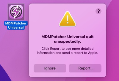 mdmpatcher quit unexpectedly