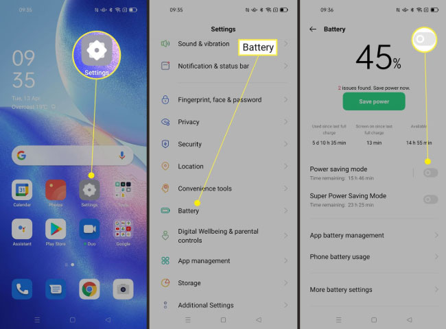 turn off power saving mode on android phone