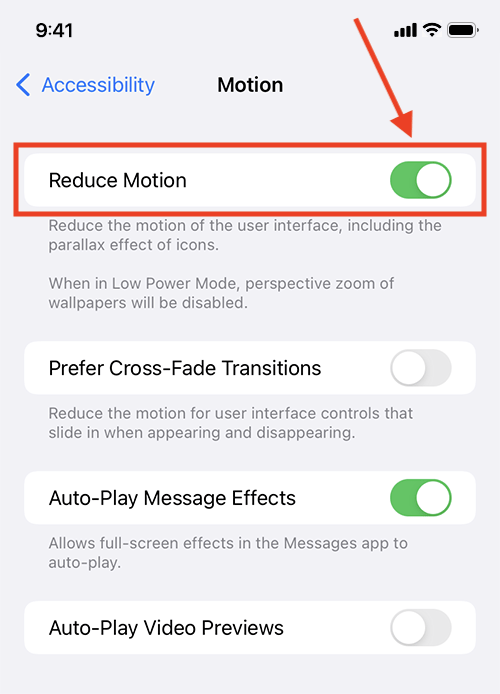 iphone reduce motion