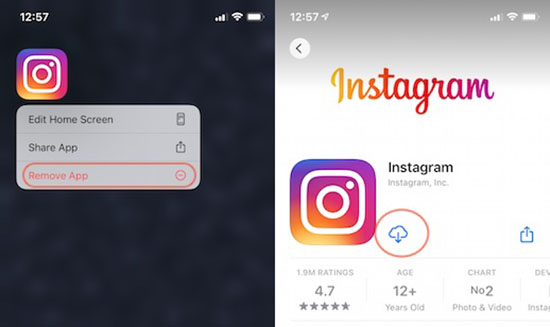 reinstall the instagram