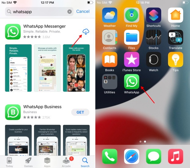 reinstall whatsapp on iphone