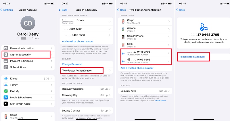 remove phone number from apple id via settings