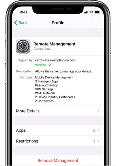 remove management in settings app