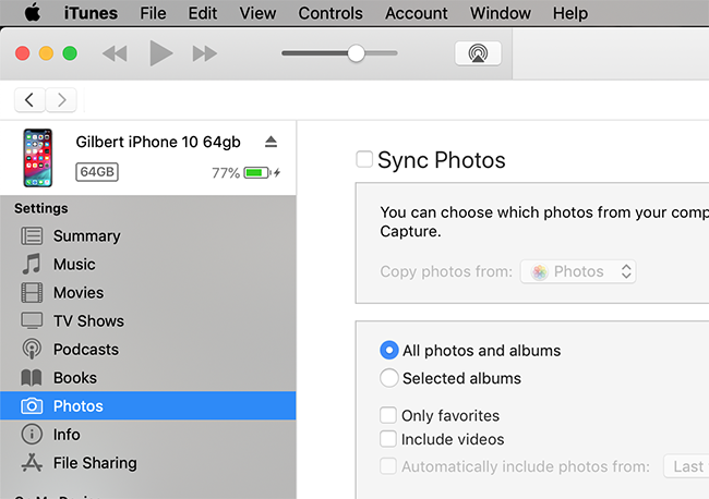 itunes remove syned photos