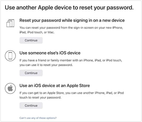 reset apple id password options