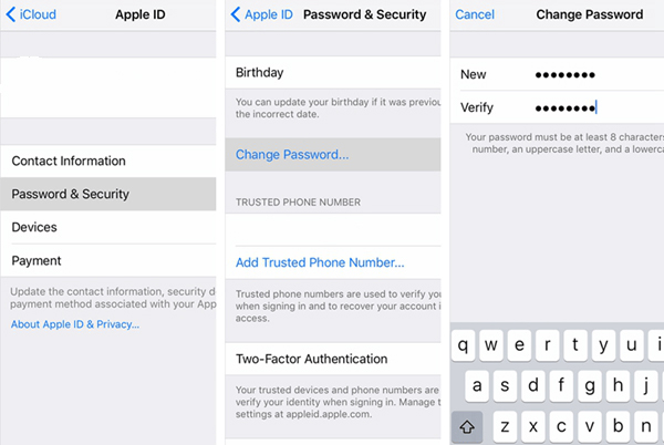 reset apple id password via settings