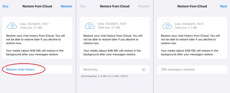 restore whatsapp chat history on iphone