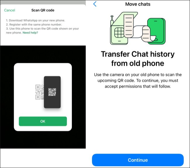 scan to transfer chat history from old phone