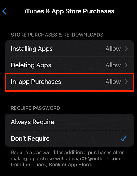 disable screen time restrictions for app store